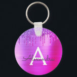 Paarse Roze Glitter RVS Monogram Sleutelhanger<br><div class="desc">Luxe Paarse en Roze Ombre Nep RVS Glitter Metaalachtige en Glitter Elegante Sleutelhanger. Deze sleutelhangers kunnen worden aangepast om uw initiaal en voornaam op te nemen. Deze sleutelhangers zijn geweldige cadeaus voor sweet 16 verjaardag,  bruidsbeurs,  bruiloft of vrijgezellenfeest cadeaus of geschenken.</div>