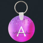 Paarse Roze Glitter RVS Monogram Sleutelhanger<br><div class="desc">Luxe Paarse en Roze Ombre Nep RVS Glitter Metaalachtige en Glitter Elegante Sleutelhanger. Deze sleutelhangers kunnen worden aangepast om uw initiaal en voornaam op te nemen. Deze sleutelhangers zijn geweldige cadeaus voor sweet 16 verjaardag,  bruidsbeurs,  bruiloft of vrijgezellenfeest cadeaus of geschenken.</div>