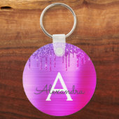 Paarse Roze Glitter RVS Monogram Sleutelhanger (Voorkant)