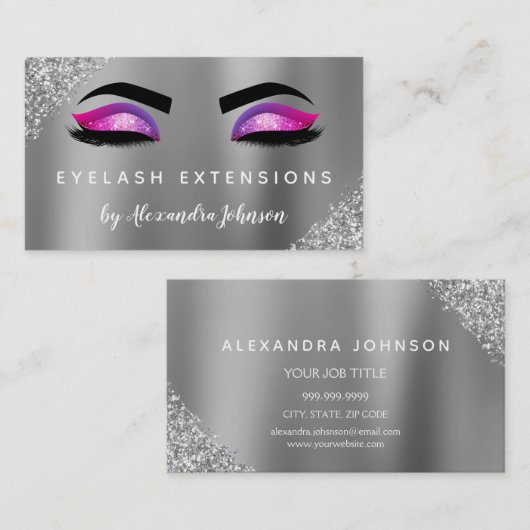 Paarse roze glitter Sparkle Eyelash Extensions Visitekaartje (Voorkant / Achterkant)