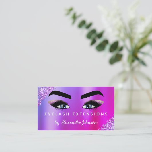 Paarse roze glitter Sparkle Eyelash Extensions Visitekaartje (Staand voorkant)