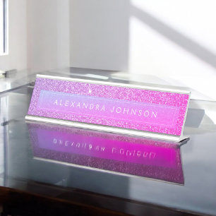 Paarse roze glitter Sparkle Girly Modern Bureau Naambordje