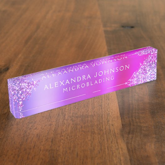 Paarse roze glitter Sparkle Microblading Brows Naambordje (Zijkant)