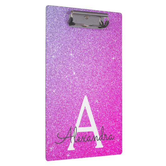 Paarse Roze Glitter & Sparkle Monogram School Klembord (Rechts)