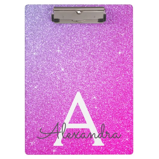 Paarse Roze Glitter & Sparkle Monogram School Klembord (Voorkant)