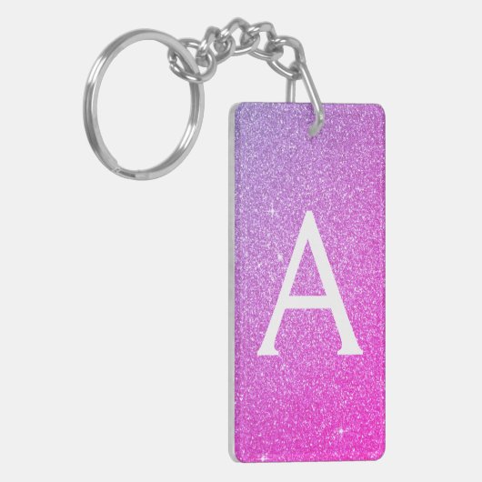 Paarse Roze Glitter & Sparkle Monogram Sleutelhanger (Voorkant Links)