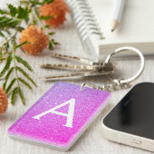Paarse Roze Glitter & Sparkle Monogram Sleutelhanger (Voorkant Rechts)