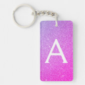 Paarse Roze Glitter & Sparkle Monogram Sleutelhanger (Voorkant)