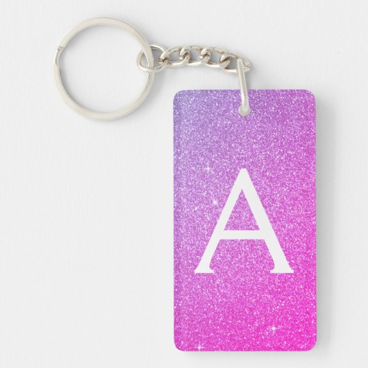Paarse Roze Glitter & Sparkle Monogram Sleutelhanger (Voorkant)