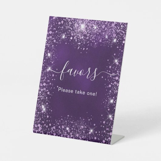 Paarse roze glitter sparkles-bord reclamebord met voetstuk (Voorkant)
