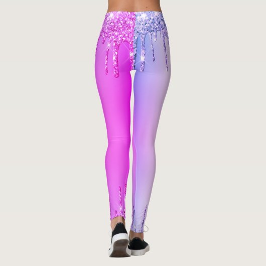 Paarse Roze Glitter Sprankelend Druppelt Leggings (Achterkant)
