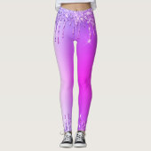 Paarse Roze Glitter Sprankelend Druppelt Leggings (Voorkant)