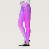 Paarse Roze Glitter Sprankelend Druppelt Leggings (Links)