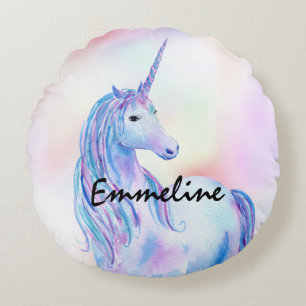 Paarse roze glitter Unicorn Rond Kussen