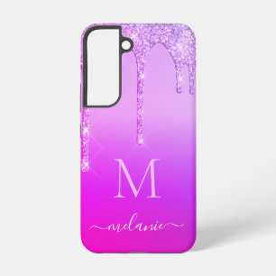Paarse Roze Glitter Uw Naam Letter Gepersonaliseer Samsung Galaxy Hoesje