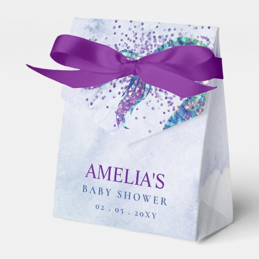 Paarse Roze Glitter Zeemeermin Staart Baby shower Bedankdoosjes (Voorkant Zijde)