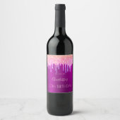 Paarse roze glitterdruppels op feestdag wijn etiket (Voorkant)