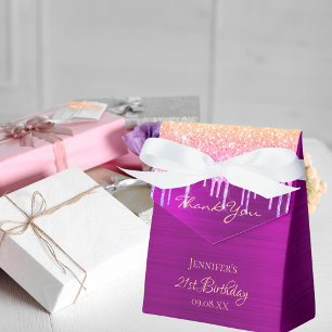 Paarse roze glitterdruppels voor de geboorte bedankdoosjes
