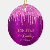 Paarse roze glitterdruppels voor de geboorte keramisch ornament (Links)