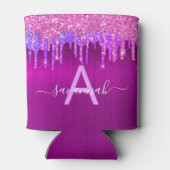 Paarse roze glitters druppels monogram glamor blikjeskoeler (Achterkant)
