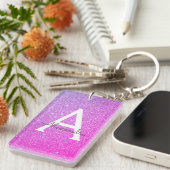 Paarse Roze Glitters & Fonkelend Monogram Sleutelhanger (Voorkant Rechts)