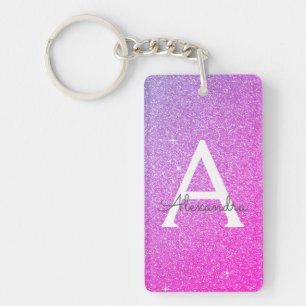 Paarse Roze Glitters & Fonkelend Monogram Sleutelhanger