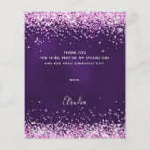 Paarse roze glitters glans budget bedankbriefje flyer (Achterkant)