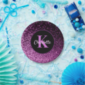 Paarse roze glitters monogram luxe verjaardag papieren bordje (Feest)