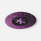 Paarse roze glitters monogram luxe verjaardag papieren bordje (Gekanteld)