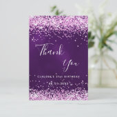 Paarse roze glitters schittering elegant bedankkaart (Staand voorkant)