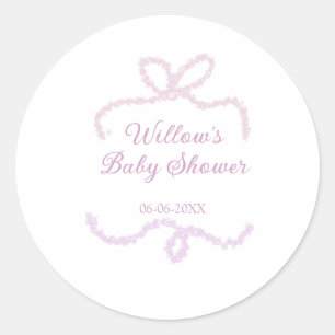 paarse roze glitterschoen baby shower naam datum e ronde sticker