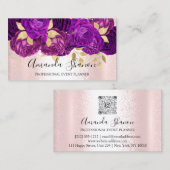 Paarse roze Gold Flowers Logo Event Planner QRCode Visitekaartje (Voorkant / Achterkant)