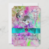 PAARSE ROZE GOLVEN, ZEEPAARDJES, SCHELPEN, BLAUWE  KAART (Achterkant)