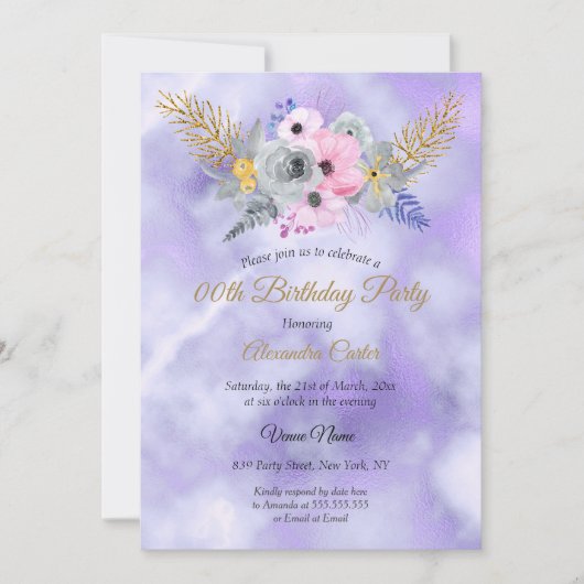 Paarse roze goudbloem Bouquet Birthday Party Kaart (Voorkant)
