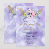 Paarse roze goudbloem Bouquet Birthday Party Kaart (Voorkant / Achterkant)