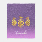 Paarse roze gouden ananas glitter naam fleece deken (Voorkant)