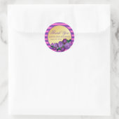 Paarse, roze, gouden bruiloft gepersonaliseerd dan ronde sticker (Tas)