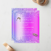 Paarse roze gouden druppels bruiloft uitnodiging K (Voorkant / Achterkant in situ)