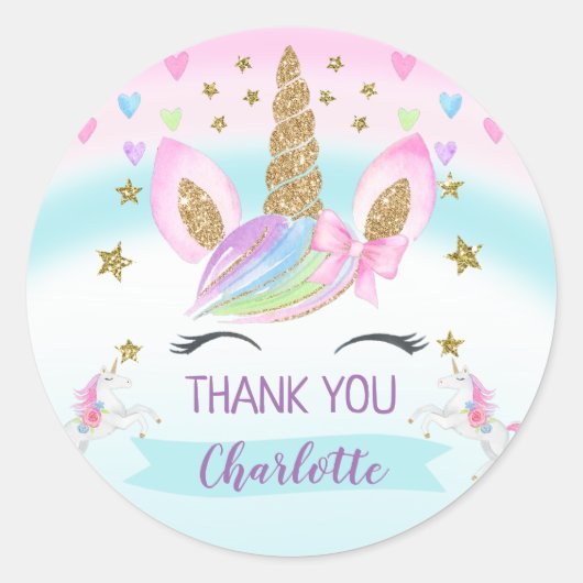 Paarse roze gouden eenhoorn verjaardagsgunst Stick Ronde Sticker (Voorkant)