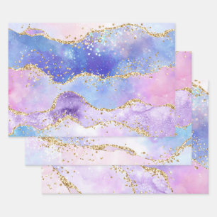 Paarse, Roze & Gouden Glitter Agate Inpakpapier Vel