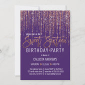 Paarse Roze Gouden Glitter Franje Gordijn Sweet 16 Kaart (Voorkant)