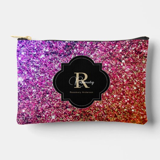 Paarse Roze Gouden Glitterige Glans Naam Monogram Etui (Voorkant)
