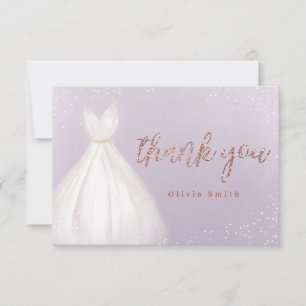 Paarse roze gouden glitters jurk quinceañera bedankkaart