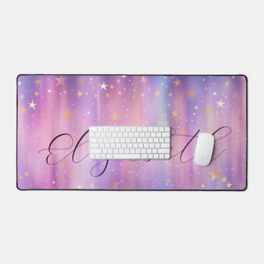 Paarse roze gouden ster shimmer script gepersonali bureaumat (Keyboard & Muis)