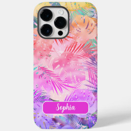 Paarse Roze Gouden Teal Tropische Bladeren, Script Case-Mate iPhone 14 Pro Max Hoesje