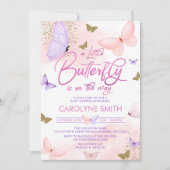 Paarse & Roze Gouden Vlinder Baby shower Kaart (Voorkant)