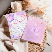 Paarse Roze Gouden Vlinder Baby shower Uitnodiging