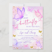 Paarse Roze Gouden Vlinder Baby shower Uitnodiging (Voorkant)