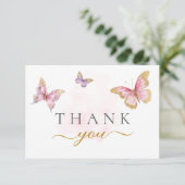 Paarse Roze Gouden Vlinder Meisje Baby shower Bedankkaart (Staand voorkant)