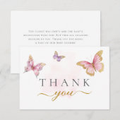 Paarse Roze Gouden Vlinder Meisje Baby shower Bedankkaart (Voorkant / Achterkant)